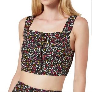JOIE Bronsonna Floral Square Neck Crop Top Color Cavier Multi NWT